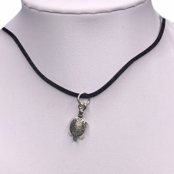 Hand Crafted Necklace Tortoise Silver Silk Cord #8 - Picture 1 of 4